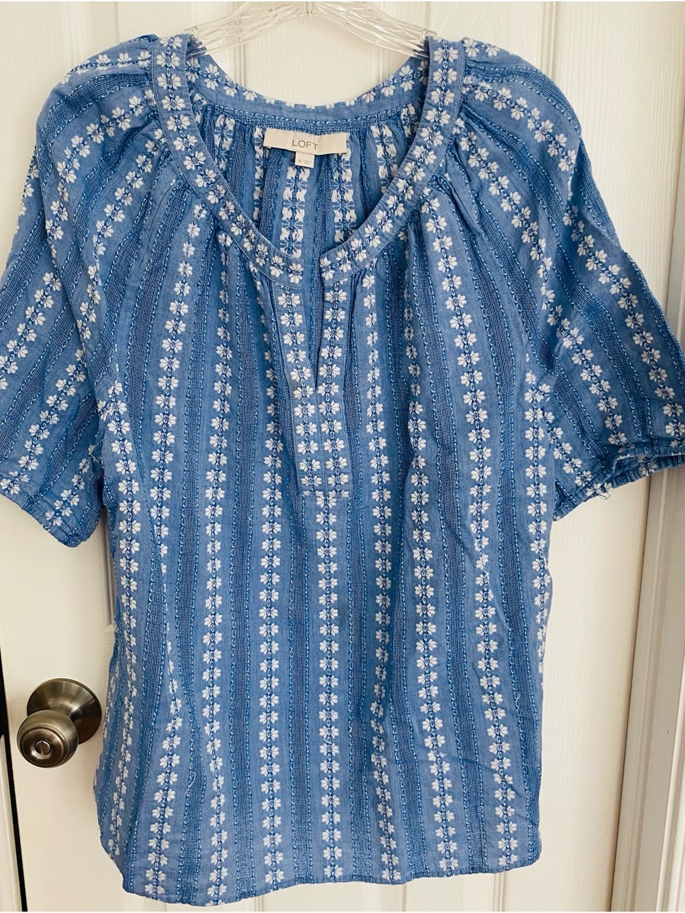 LOFT Blue White Striped Embroidered Peasant Blouse XL. Make an offer!